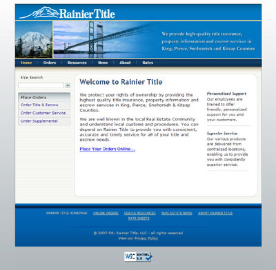 Screen-shot of Rainier Title's homepage